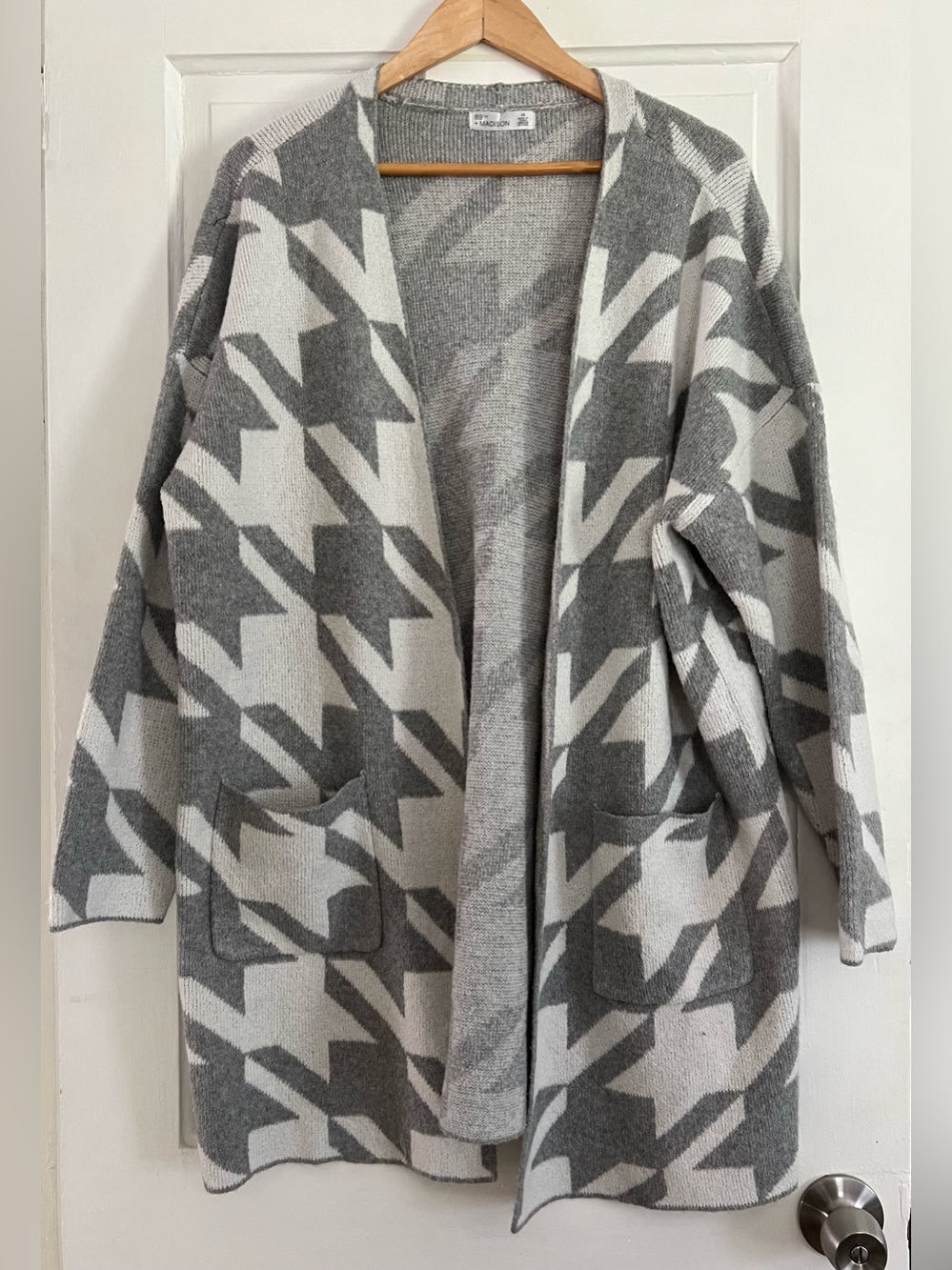 89th & Madison Gray Chevron Oversized Drape Cardigan Sweater Size XXL